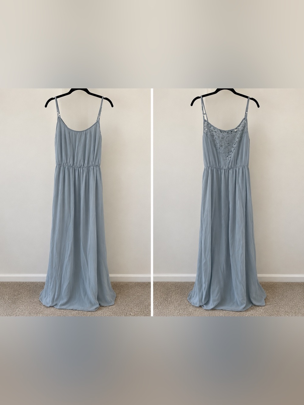 Zara Pale Blue Spaghetti Strap Maxi Dress with Lace Back Detail